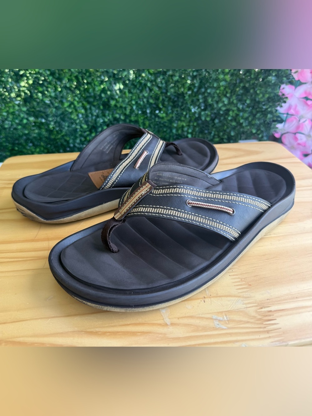 G.H. Bass Men’s 11 Brown Black Thong Flip Flop Comfort Sandals Brazil